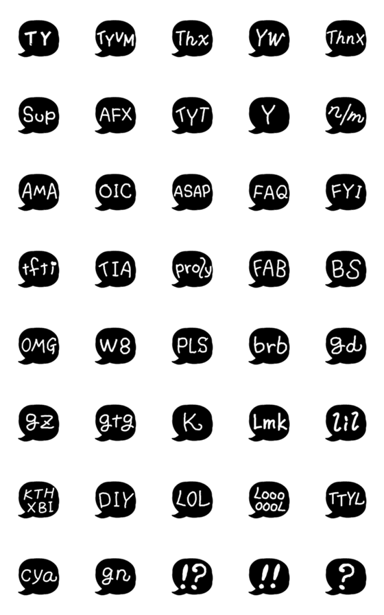 Line絵文字 モノクロ吹き出し英略語 40種類 1円