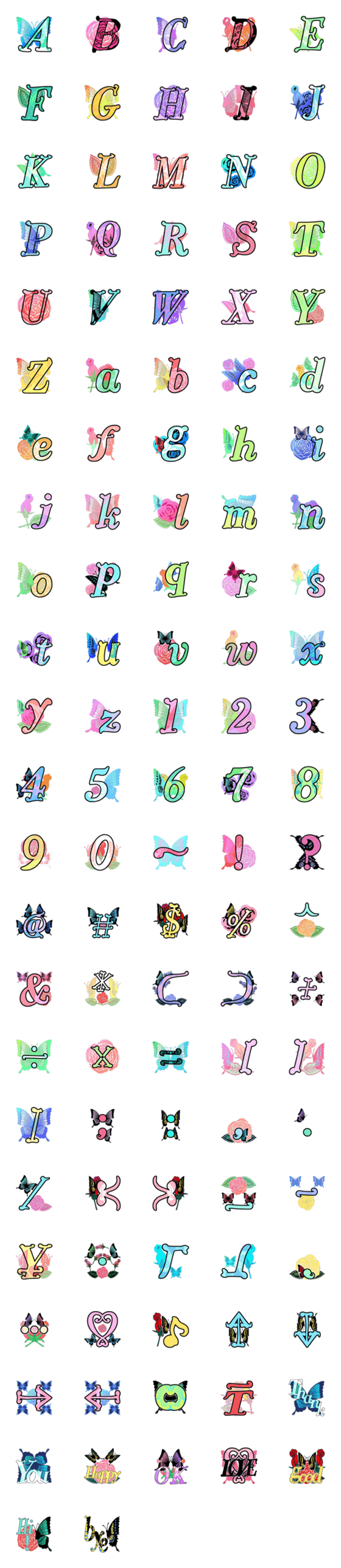 [LINE絵文字]フラワー and バタフライ デコ文字英数字の画像一覧