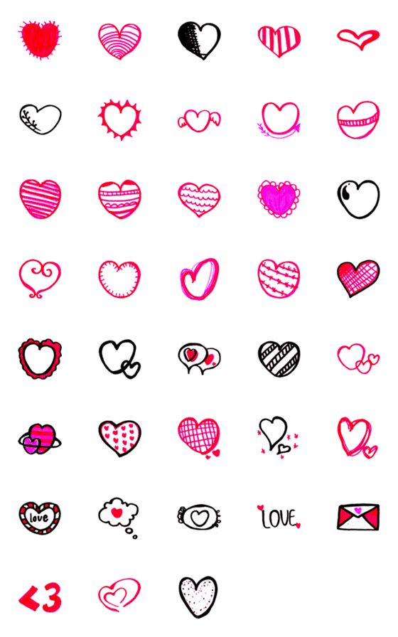 [LINE絵文字]Kid Drawn Heart Emoji V.3の画像一覧