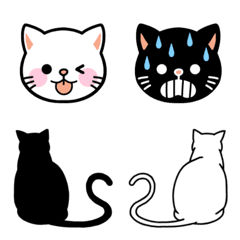 [LINE絵文字] ◆白猫・黒猫◆シンプル絵文字_基本セットの画像