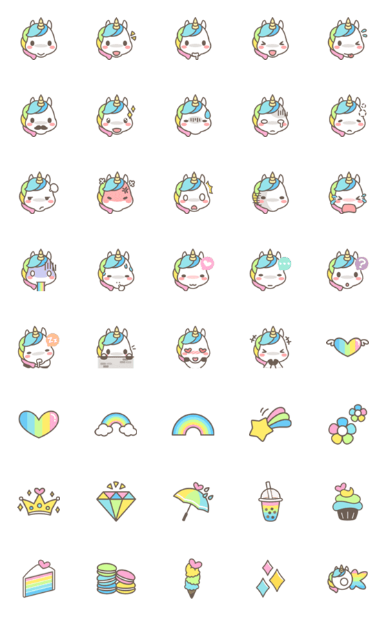 [LINE絵文字]Rainbow Unicorn and Stuff Emojiの画像一覧