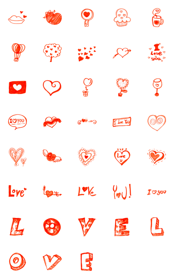 [LINE絵文字]Kid Drawn Heart Emoji V.9の画像一覧