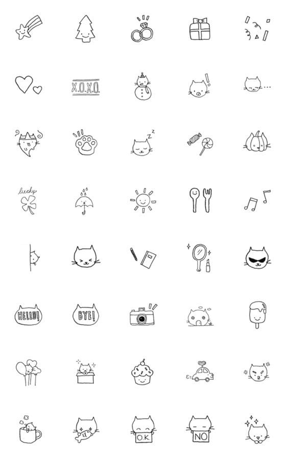 [LINE絵文字]cute cat and cute things (B＆W)の画像一覧