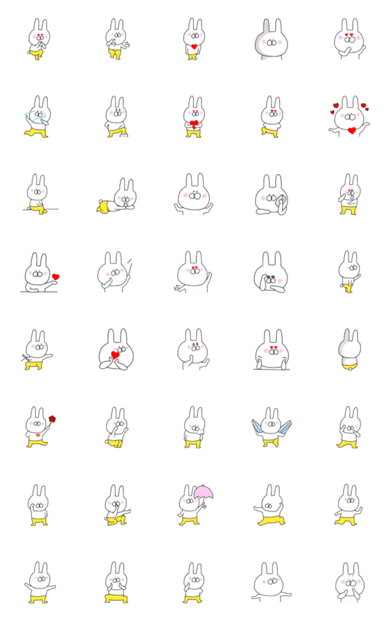 [LINE絵文字]誰でも♪く黄色いズボンのウサギの絵文字②の画像一覧