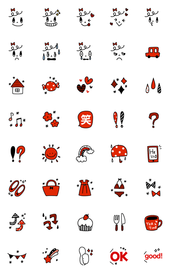 Line絵文字 おしゃれガール 赤 40種類 1円