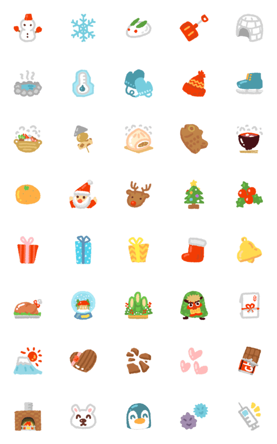 [LINE絵文字][ 冬 ]みんなの絵文字 基本セットの画像一覧