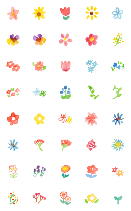 [LINE絵文字]優しい水彩のお花絵文字の画像一覧