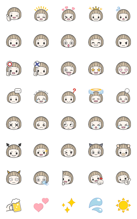 [LINE絵文字]おかっぱ頭の大人絵文字の画像一覧