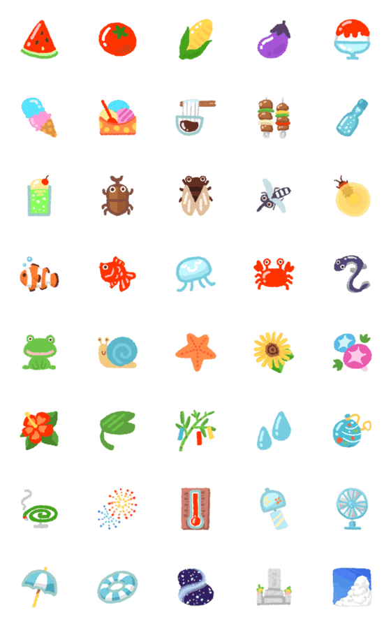 [LINE絵文字][ 夏 ]みんなの絵文字 基本セットの画像一覧