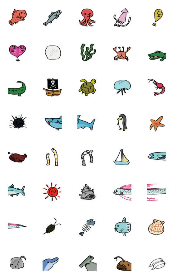[LINE絵文字]海の生き物、タコ、イカ、エビなどの画像一覧