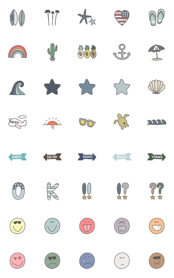 [LINE絵文字]シンプルかわいい大人の西海岸風絵文字の画像一覧