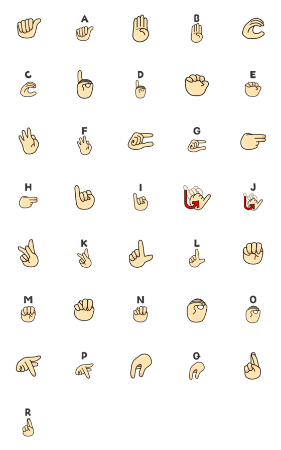[LINE絵文字]指文字の絵文字（vol.5／A〜S）の画像一覧