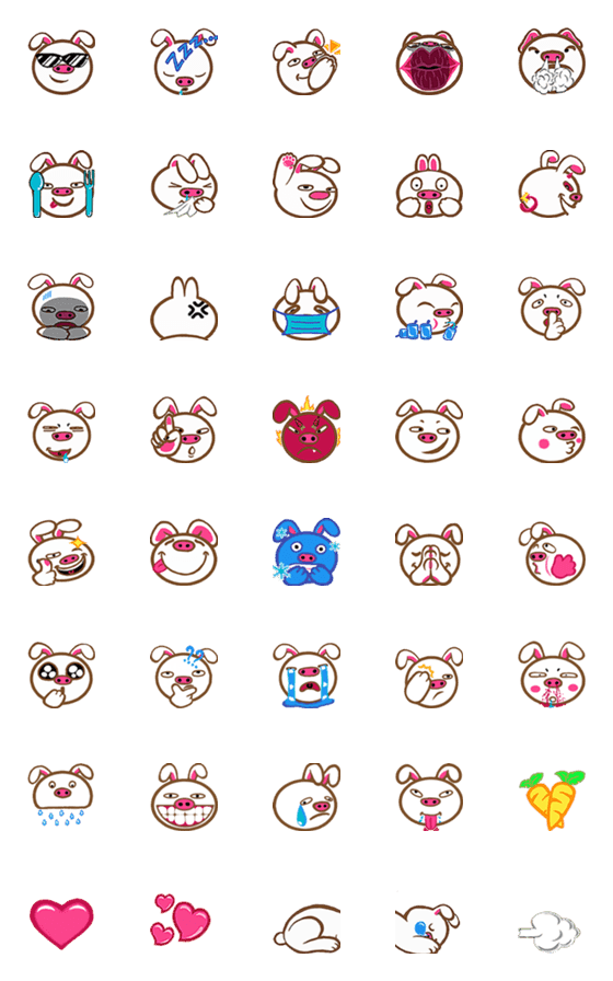 [LINE絵文字]Piggy Rabbit emojiの画像一覧