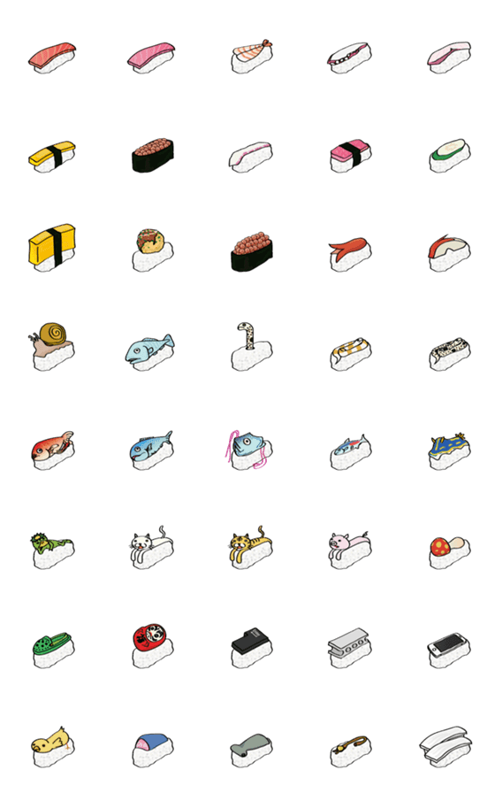 [LINE絵文字]定番とおもしろ寿司の絵文字の画像一覧