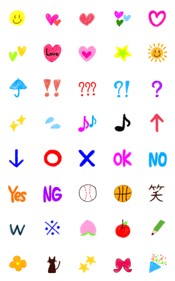 [LINE絵文字]【クレヨン風】おしゃれで使いやすい絵文字の画像一覧