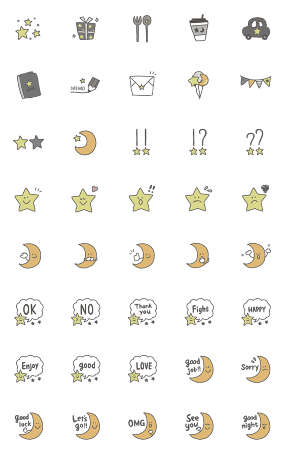 [LINE絵文字]大人かわいい月と星の絵文字セットの画像一覧
