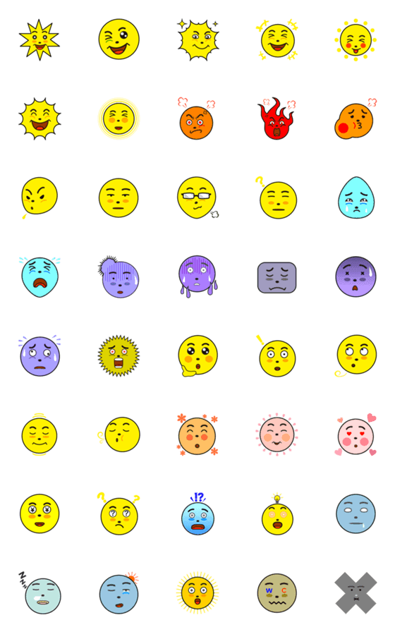 [LINE絵文字]喜怒哀楽カラフル絵文字の画像一覧