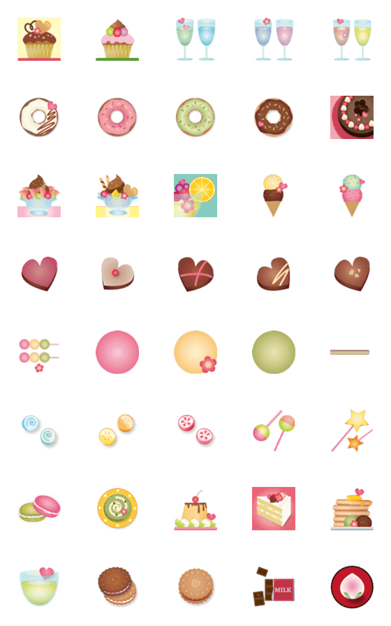 [LINE絵文字]Sweets♥️つなげて楽しいスイーツ絵文字の画像一覧