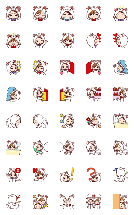 [LINE絵文字]着ぐるみツインズ（白クマ編）の画像一覧