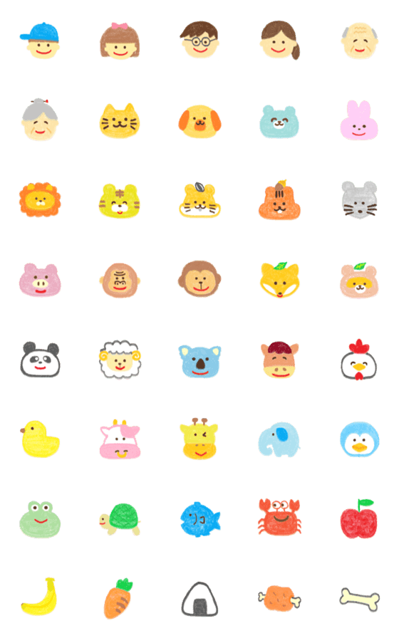 [LINE絵文字]クレヨンで♪人と動物のスマイル絵文字の画像一覧