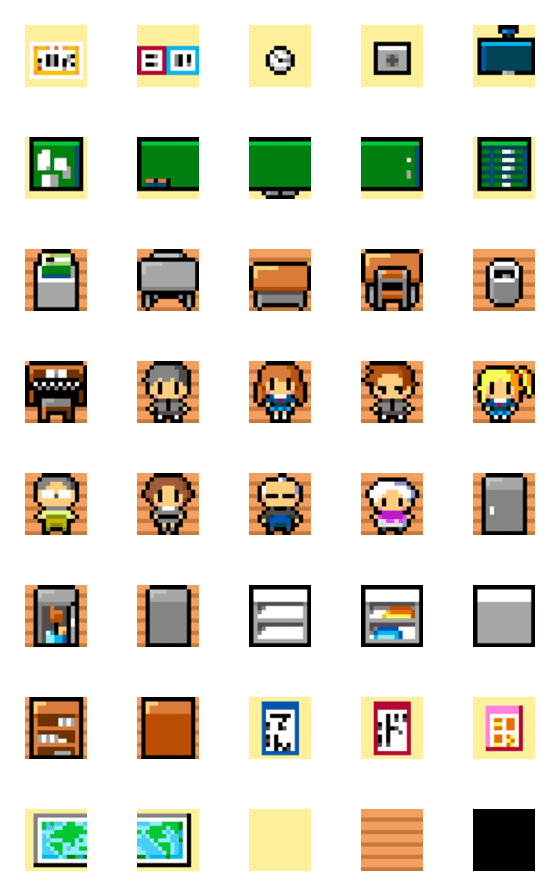 [LINE絵文字]ゲーム風の教室が作れるドット絵文字の画像一覧