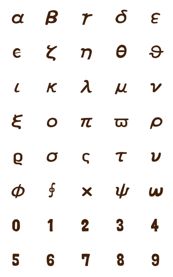 [LINE絵文字]小文字のギリシャ文字とアラビア数字の画像一覧