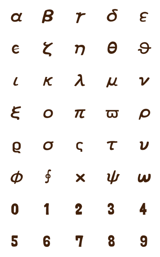 Line絵文字 小文字のギリシャ文字とアラビア数字 40種類 1円 Line絵文字 小文字のギリシャ文字とアラビア数字 40種類 1円