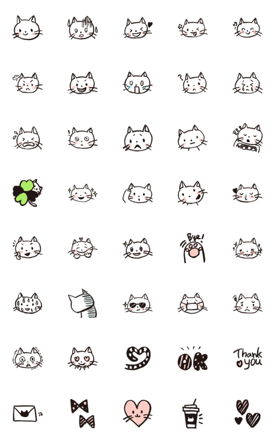 [LINE絵文字]使いやすい☆手描きシンプル白猫の画像一覧