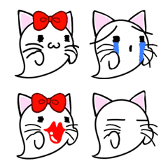 [LINE絵文字] シンプルで変な可愛い猫おばけの絵文字の画像