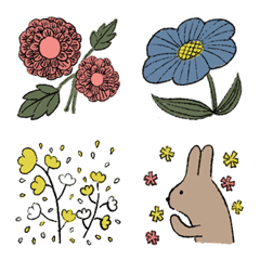 [LINE絵文字] 北欧カラーのお花と動物プラスちょっと文字の画像