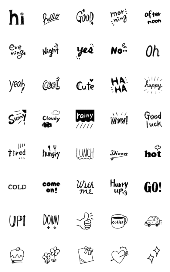 [LINE絵文字]モノクロハンドレタリング風絵文字の画像一覧