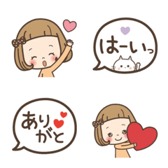 [LINE絵文字] 前髪短めな女の子の絵文字[吹き出し］の画像