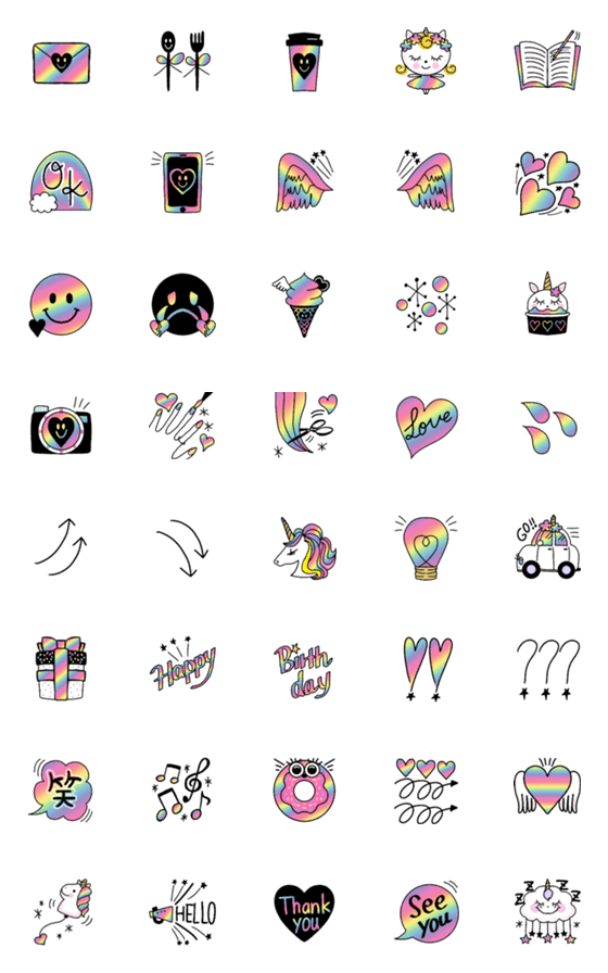 [LINE絵文字]モノクロ×Rainbowの画像一覧