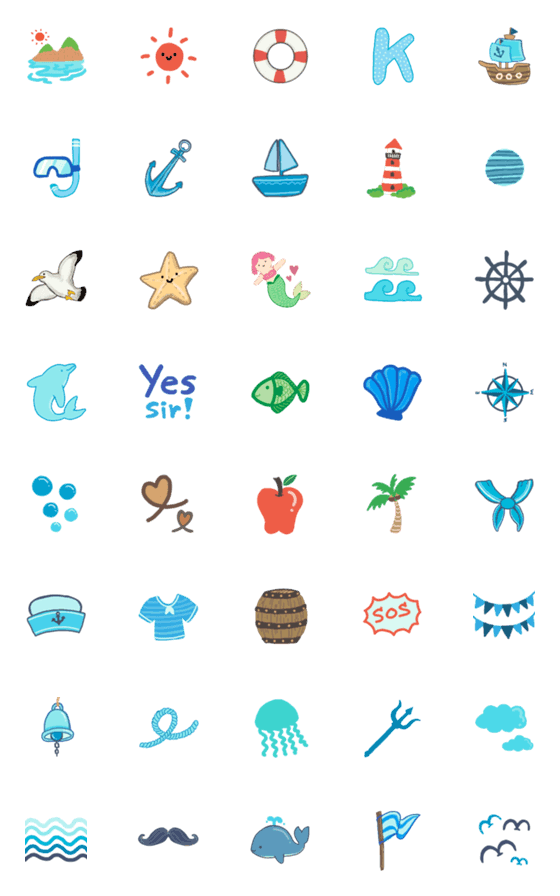 [LINE絵文字]Cute Blue Sailor Emojiの画像一覧