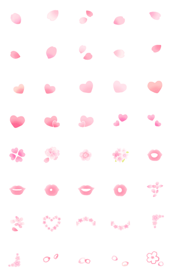[LINE絵文字]桜の花びらとハートの絵文字(デコ文字)の画像一覧