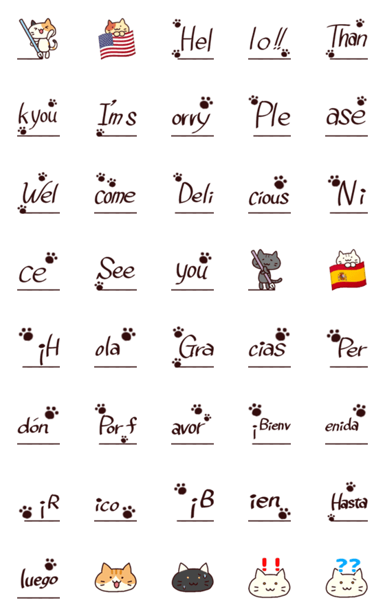 [LINE絵文字]ねこのご挨拶絵文字3【英語＆スペイン語】の画像一覧