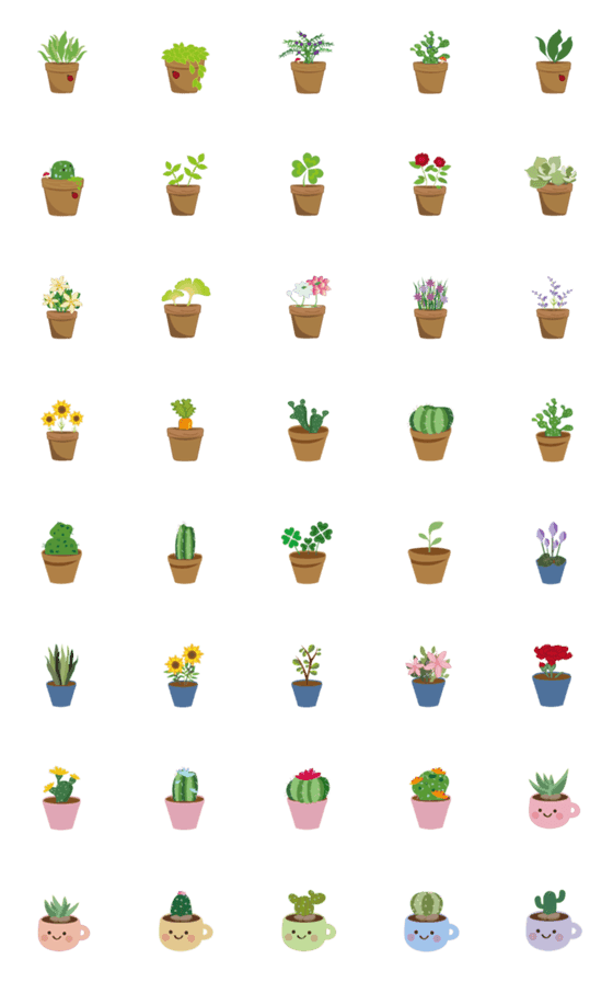 [LINE絵文字]様々な美しい鉢植えの植物の画像一覧