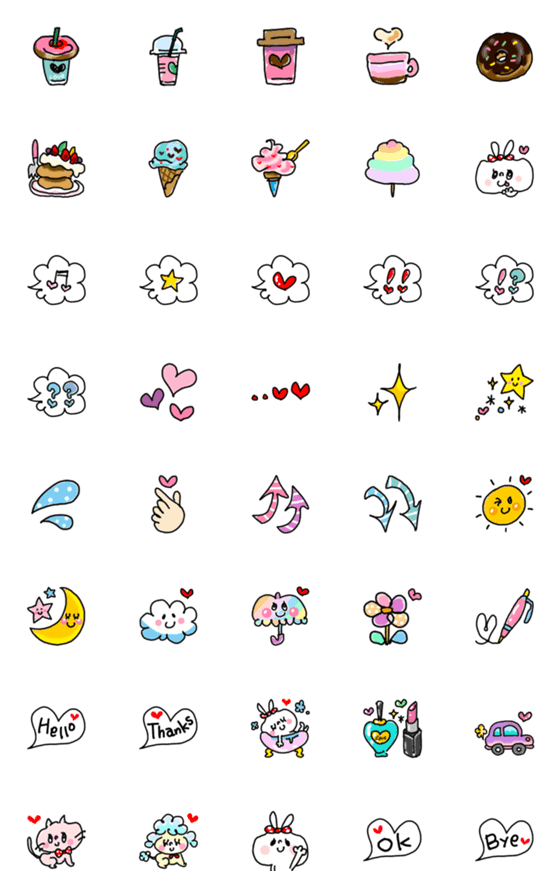 [LINE絵文字]うさぎリボンの絵文字★ガーリーセットの画像一覧