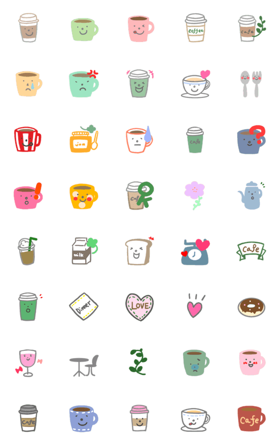 [LINE絵文字]カフェ絵文字ガーリーの画像一覧