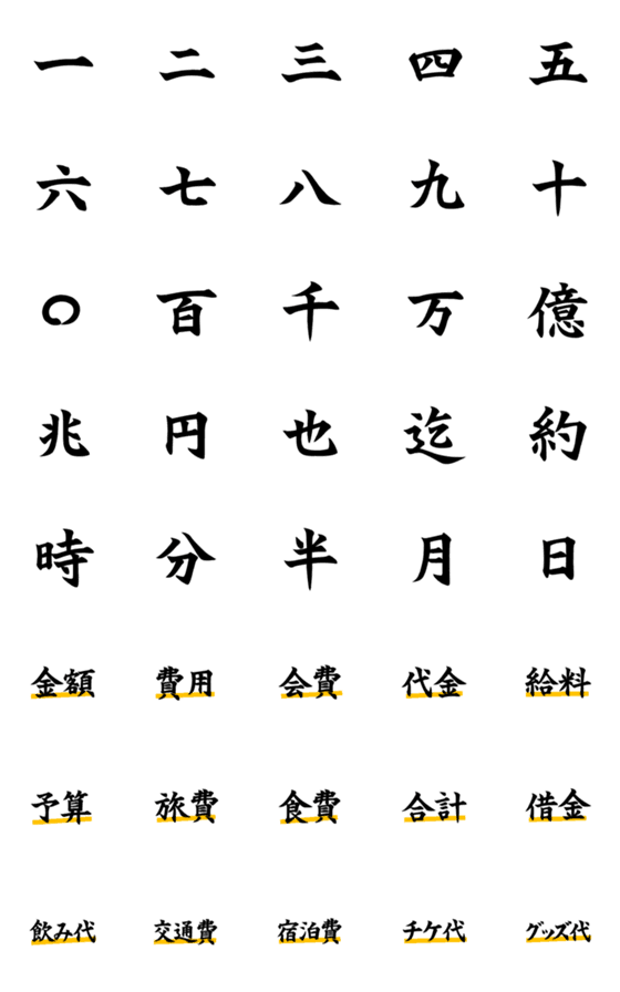 [LINE絵文字]金額を伝えるシンプルな絵文字の画像一覧