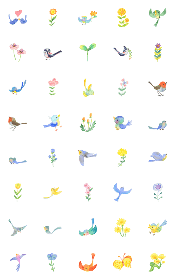 [LINE絵文字]小鳥と小さな花の画像一覧