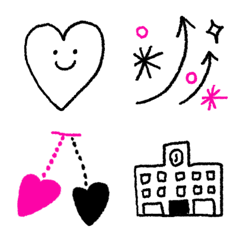 [LINE絵文字] シンプルかわいい線画絵文字 Black＆Pinkの画像