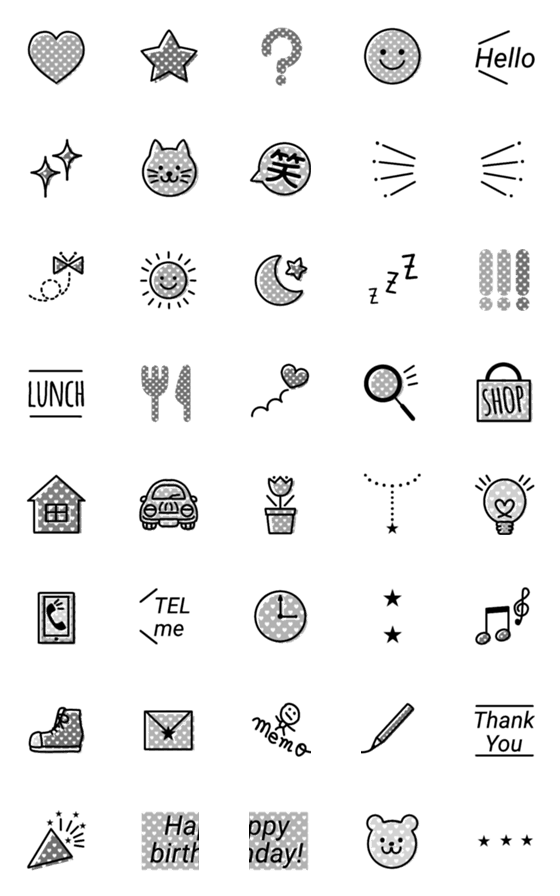 [LINE絵文字]お洒落可愛いモノトーン★絵文字の画像一覧
