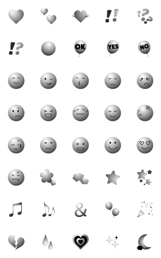 [LINE絵文字]立体モノクロ＊絵文字の画像一覧