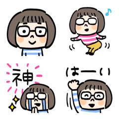 [LINE絵文字] おかっぱめがねの絵文字の画像