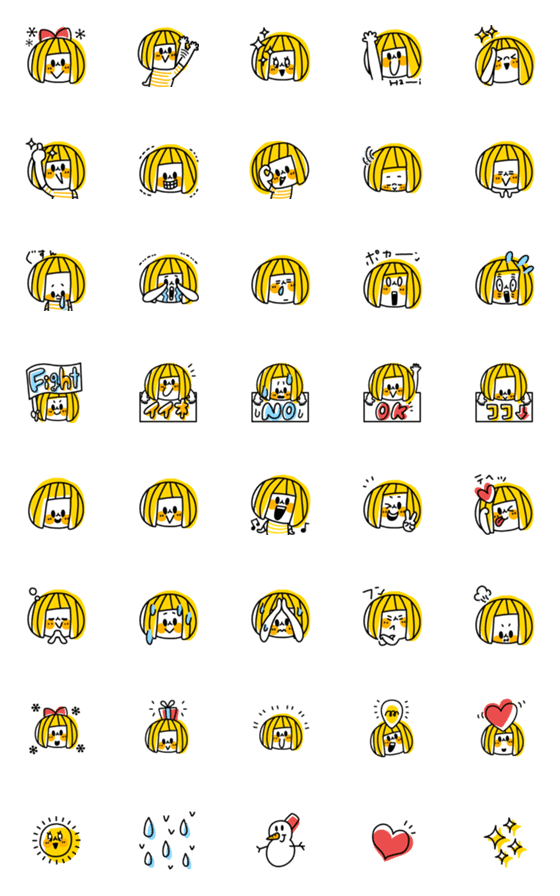 [LINE絵文字]THEポップボブガールの絵文字の画像一覧