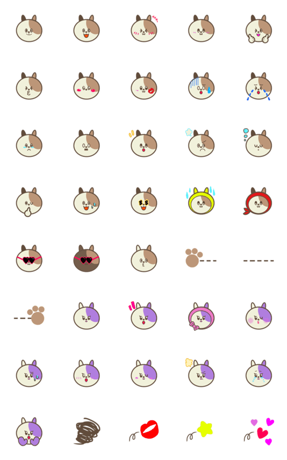 [LINE絵文字]使いやすいパステル三毛猫の絵文字の画像一覧