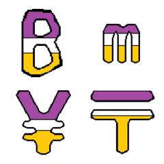[LINE絵文字] 紫と白と黄色のアルファベット（絵文字）の画像