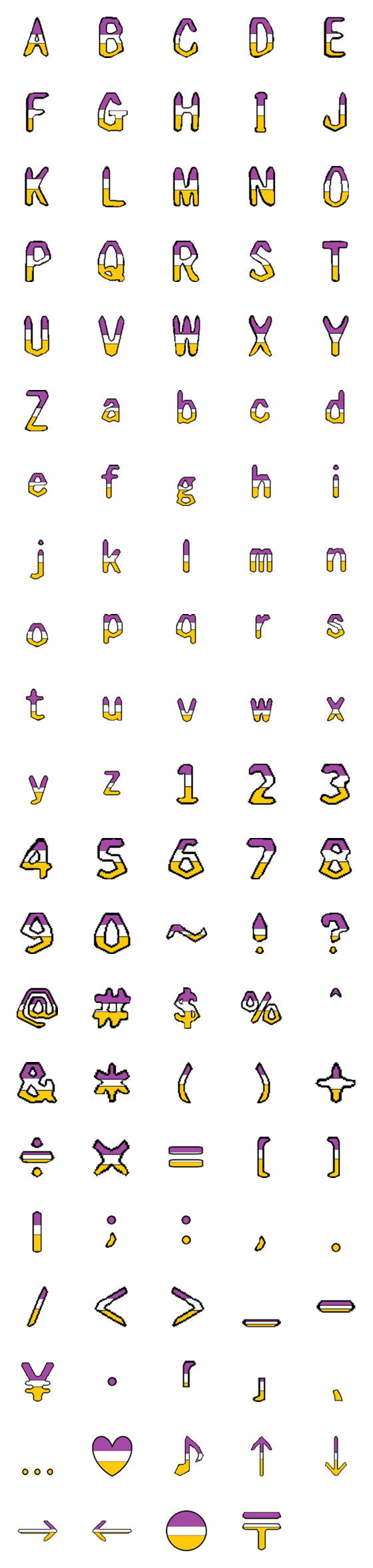 [LINE絵文字]紫と白と黄色のアルファベット（絵文字）の画像一覧