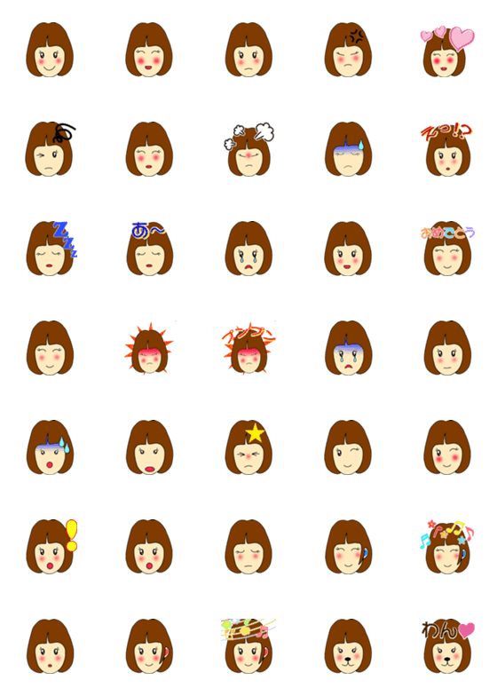 [LINE絵文字]A cute girl's Emoji who has bob hairの画像一覧